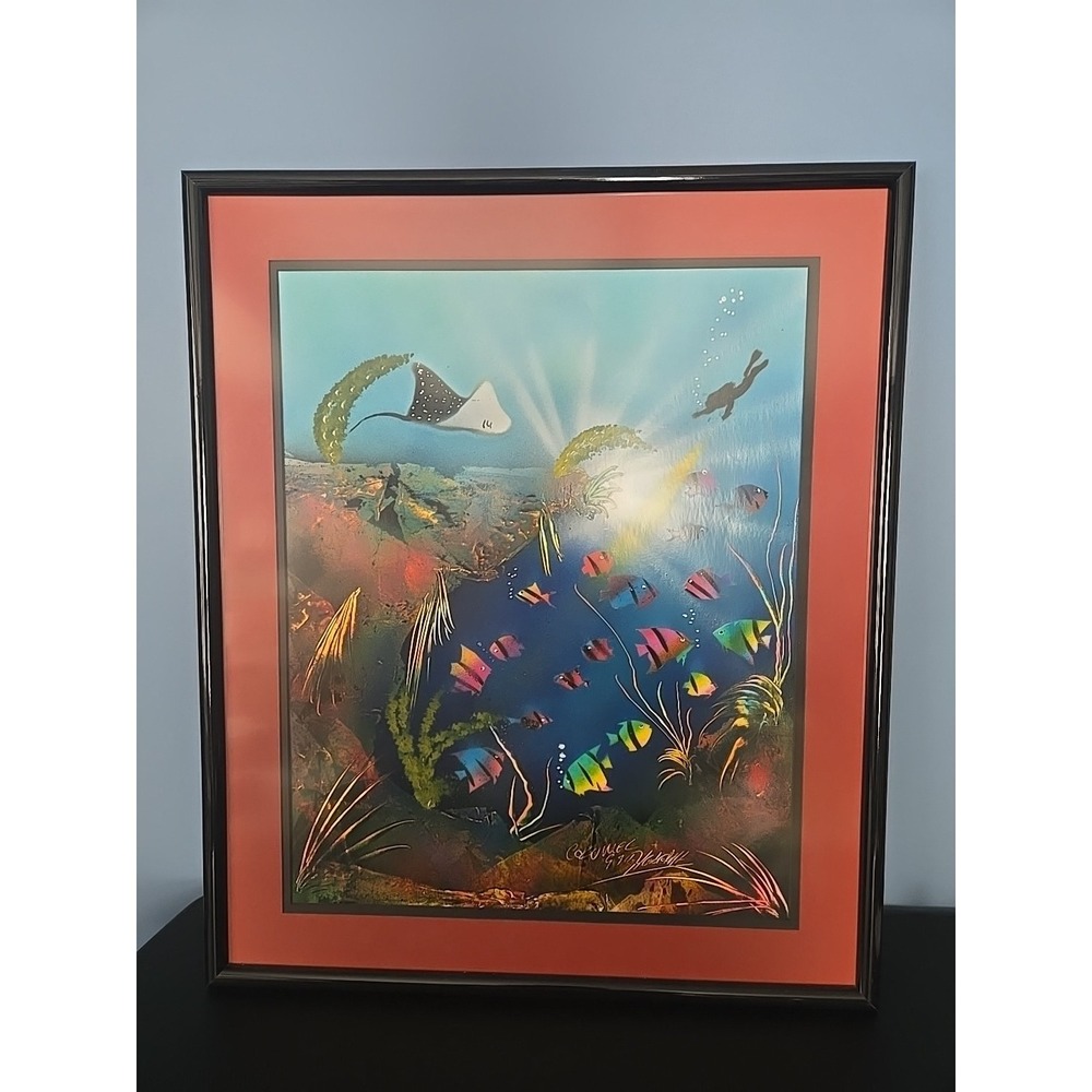 Fine art Benolt Style Spray oil painting original tropical fish aquarium Cozumel